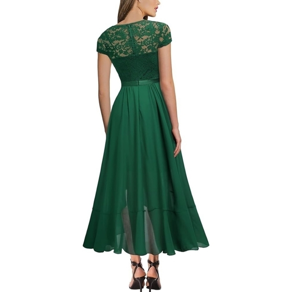 Miusol Green Faux Wrap Ruffle Dress Scalloped Neck HiLo Cap Sleeve sz XXL= US L - Picture 4 of 9